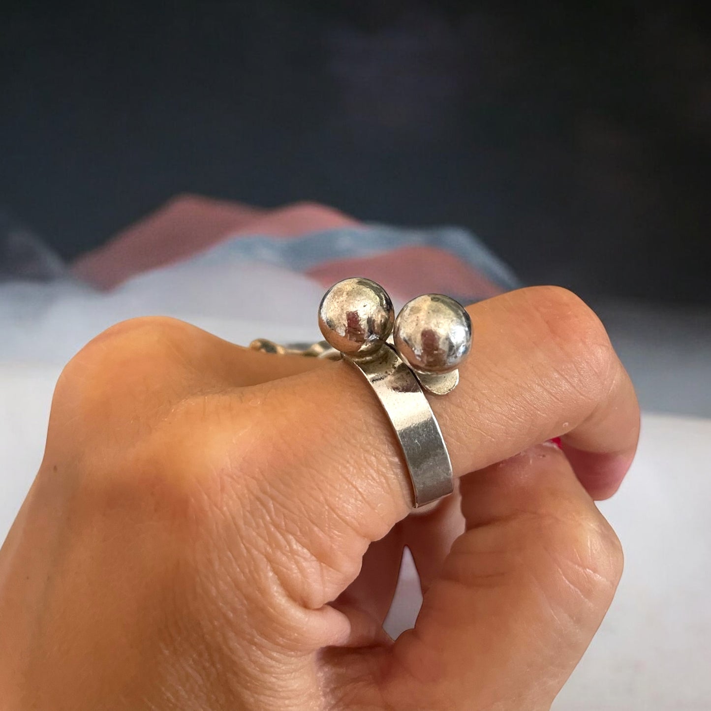 Anello modernista, anni 70 in argento 925 francese