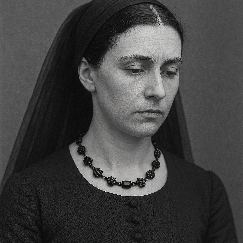 Collana vittoriana da lutto in giaietto, girocollo fine ‘800