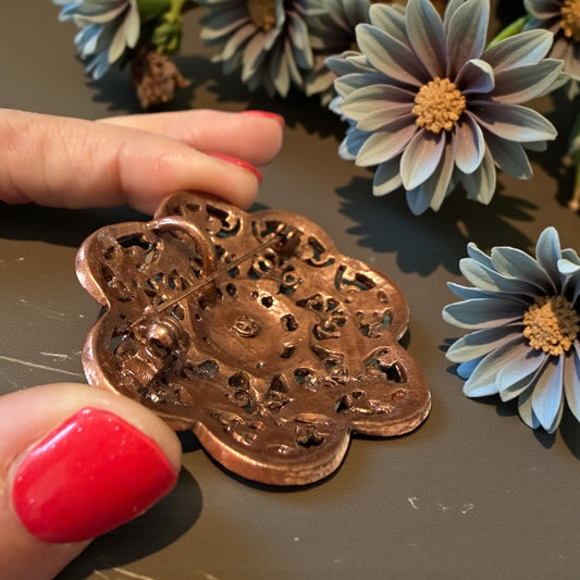 Gioiello doppio: spilla o pendente vintage 70s bigiotteria Americana con strass rosa