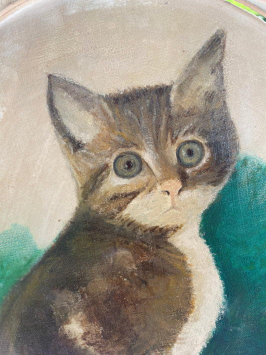 Cornice fine ‘800 da specchio con dipinto gattino anni ‘60