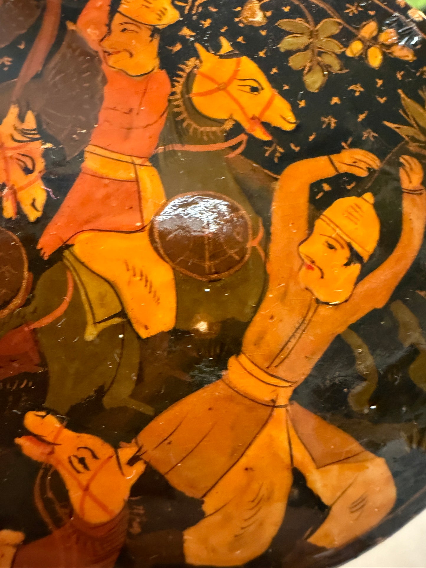 Antica scatola kashmira in papier mâché anni 30-40 riccamente decorata