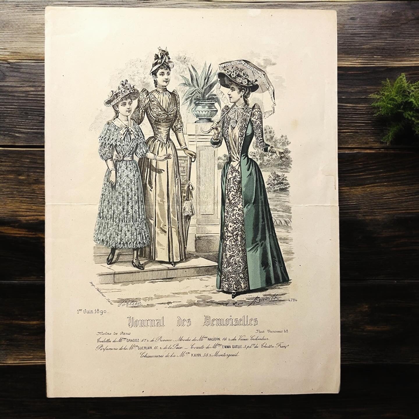 Three antique millinery prints 1800