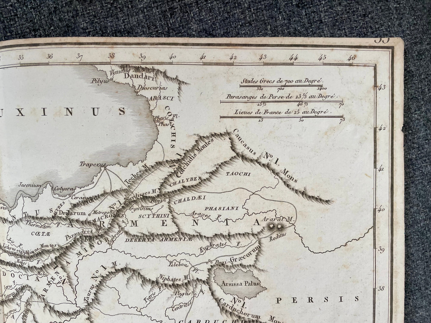 Antica mappa incisione rame Delamarche 1830, ritirata dei 10.000 (Anabasi Senofonte)