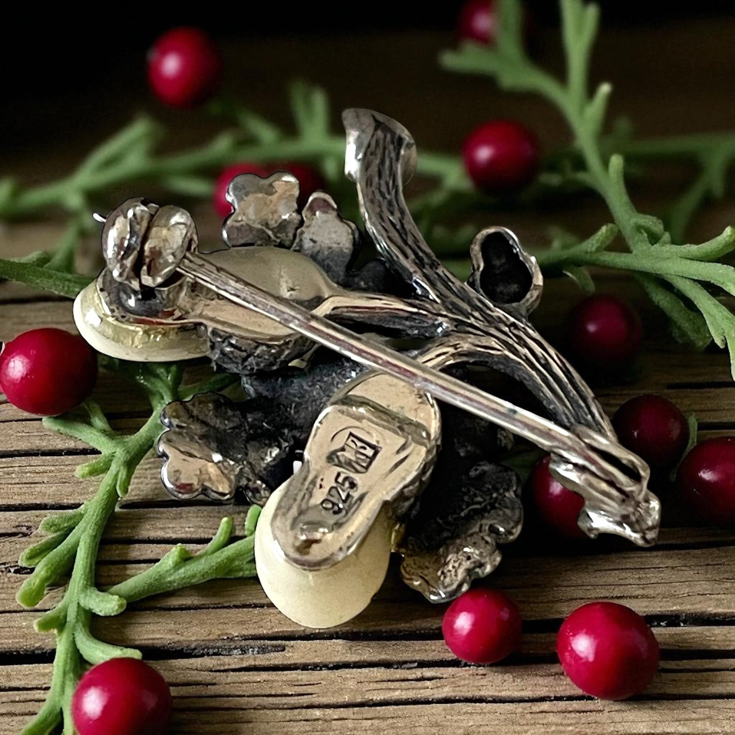 Spilla in argento massiccio con canini di cervo, alpina, tradizione Grandelschmuck