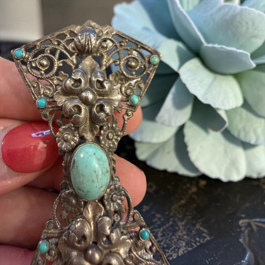 Spilla art déco a papillon anni ‘30 in argento 800 con turchese
