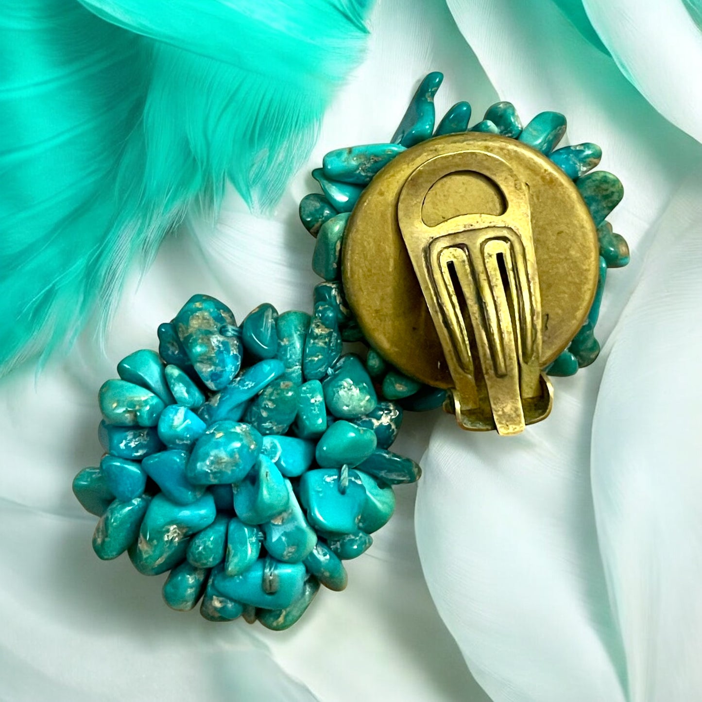 Orecchini a clip anni ‘50 con turchesi, boho chic