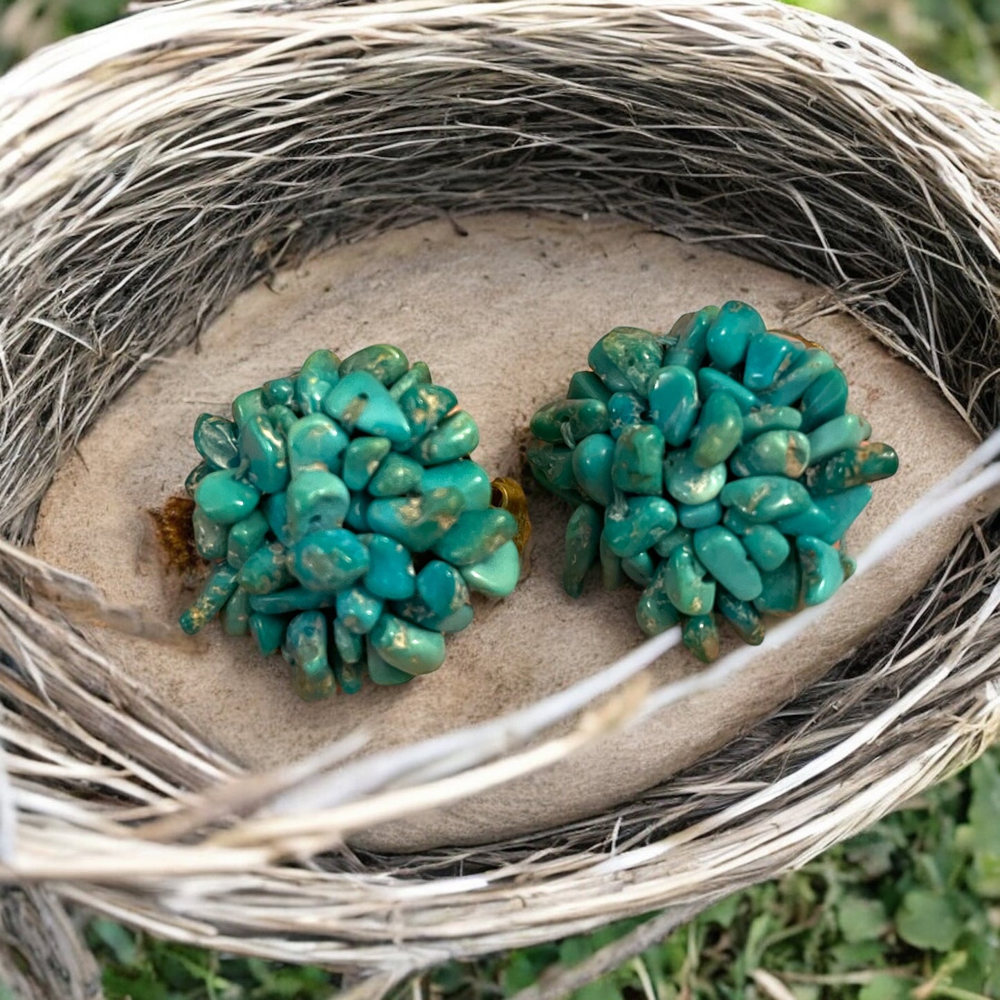 Orecchini a clip anni ‘50 con turchesi, boho chic