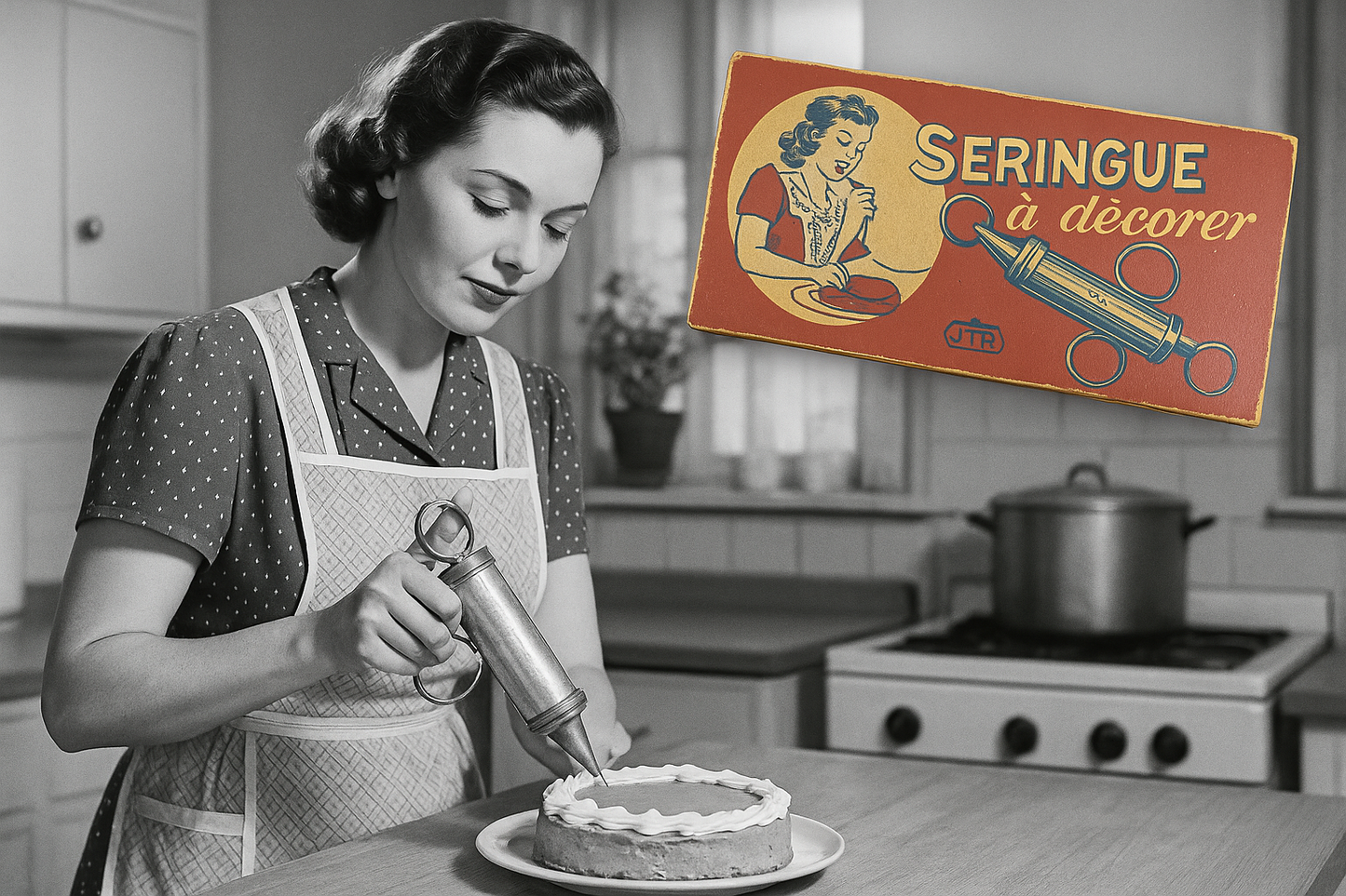 Siringa da dolci con beccucci e scatola originale, anni ‘50