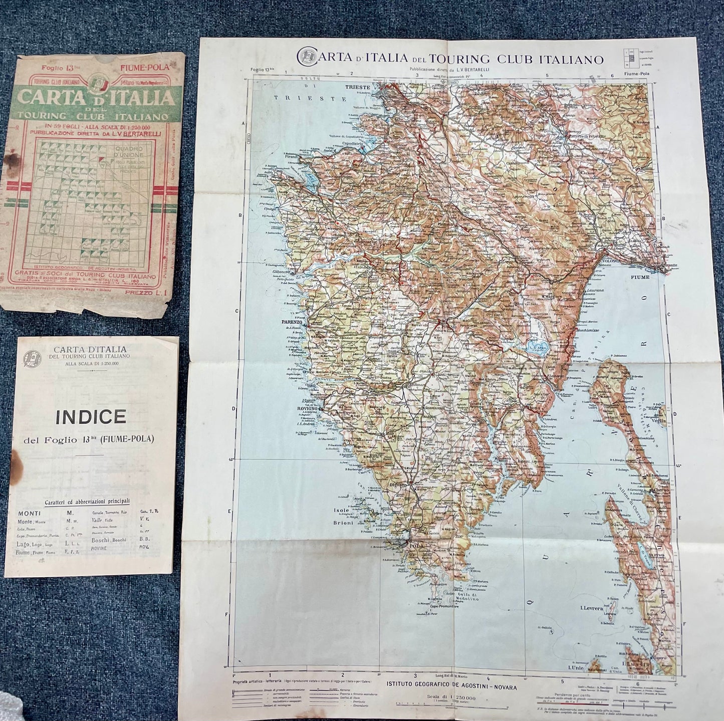 Carta geografica del territorio di Fiume e di Pola, 1941 Bertarelli Touring Club