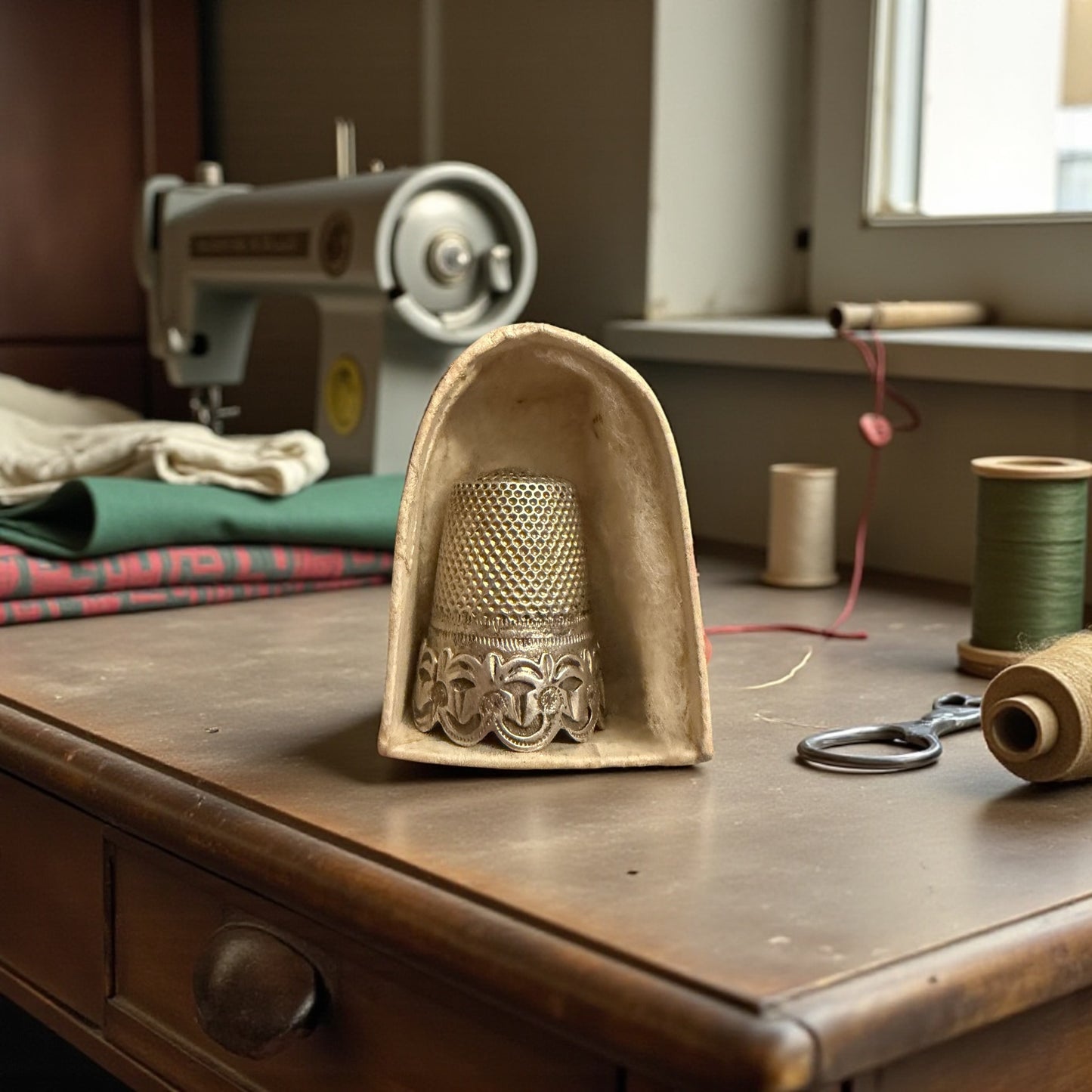 Prezioso ditale in argento antico completo di custodia, Francia, fine ‘800