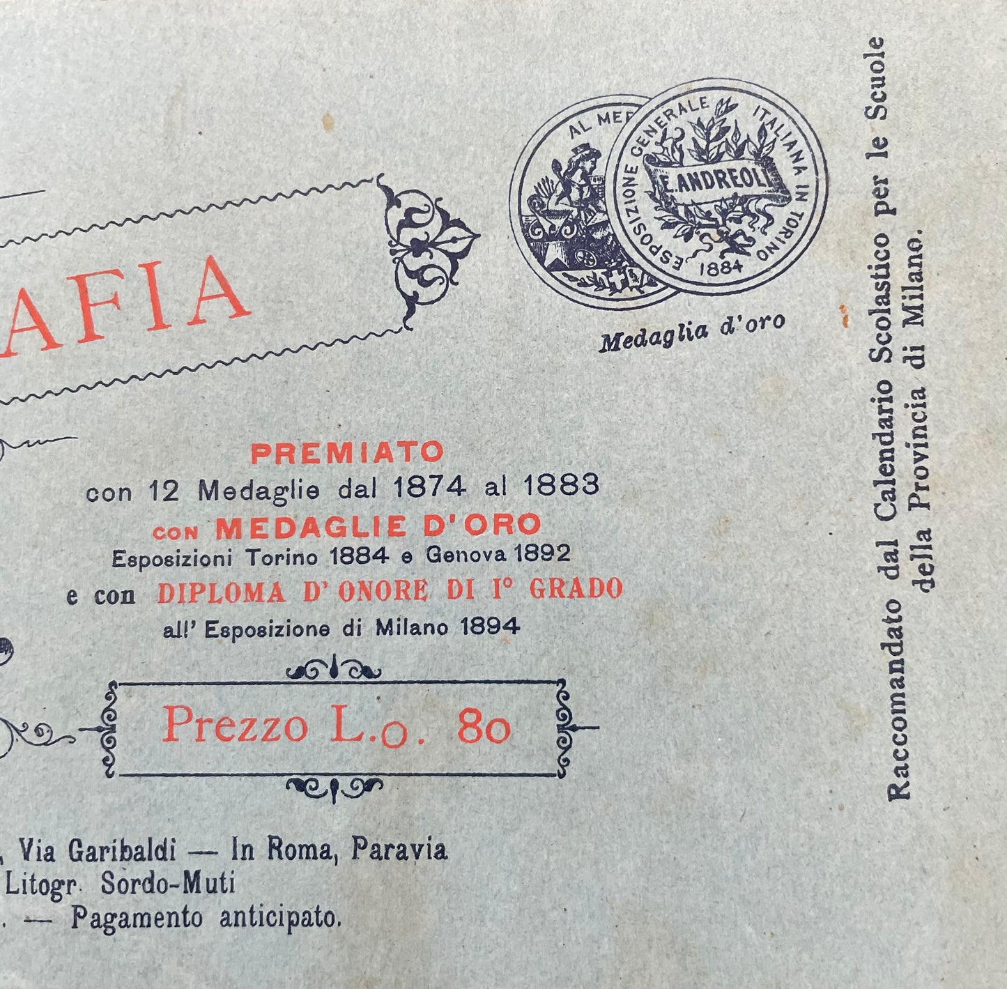 Antico quaderno di calligrafia Prof. Andreoli 1895 - 1905