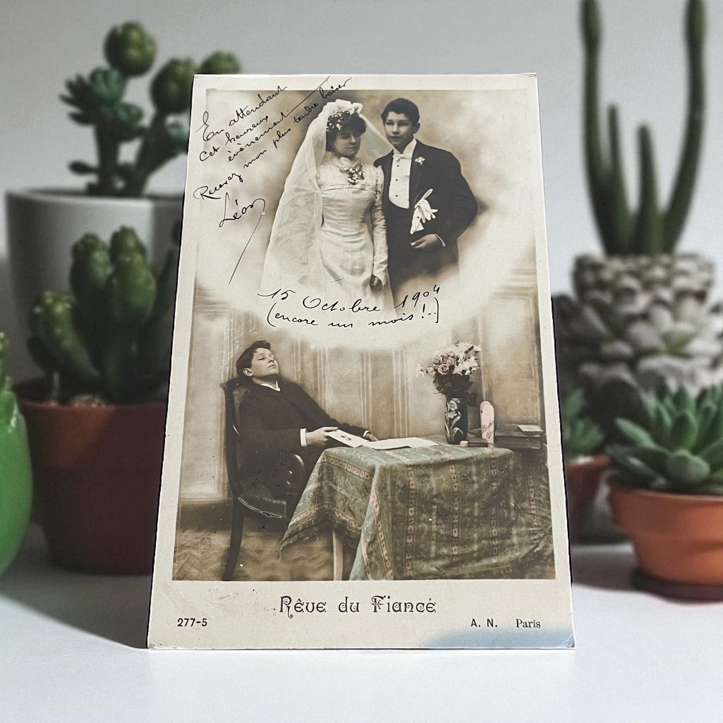 Collezione 6 cartoline 1904 storia d’amore fotografie colorate a mano