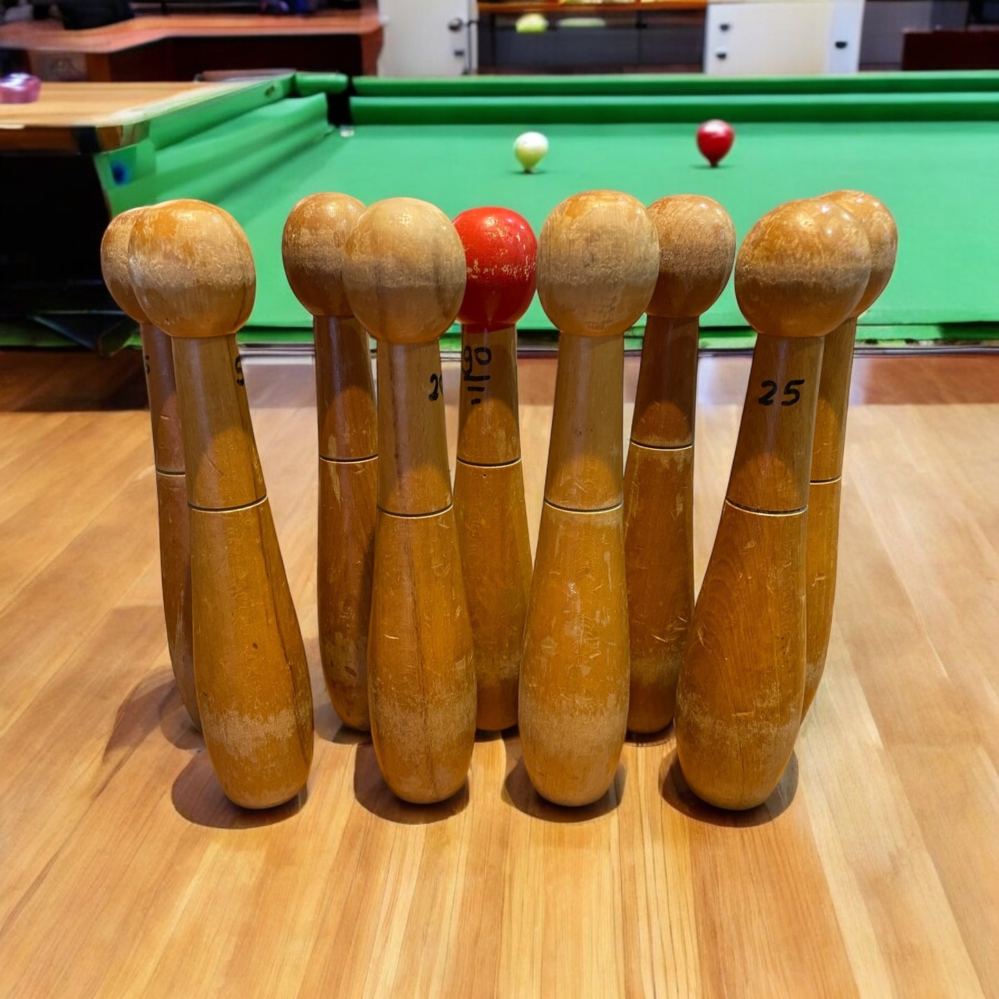 Set birilli d’epoca d’epoca per variante bowling,9 pezzi, 30 cm