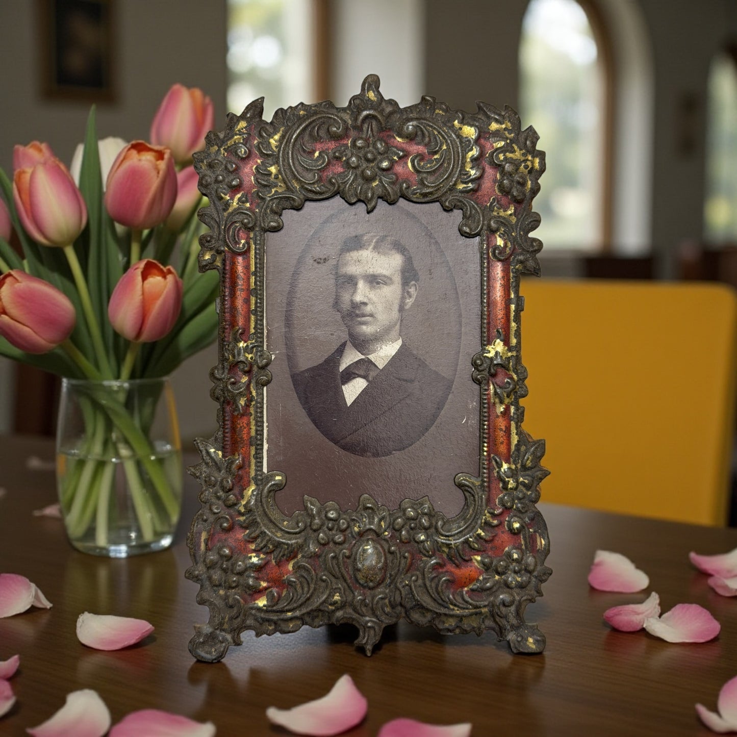 Antico ritratto da salotto ca 1880 in cornice a volute coeva