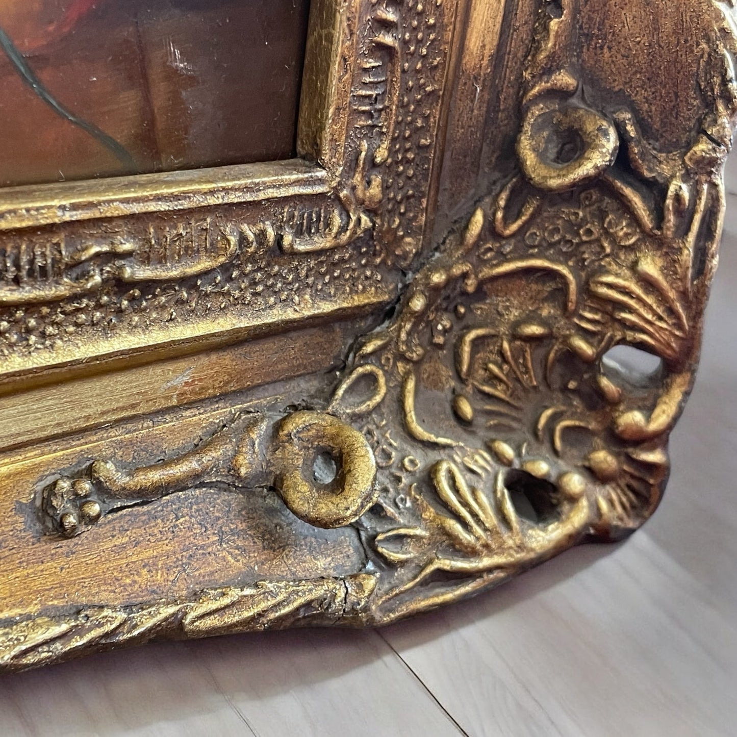 Dipinto inglese con gattini olio su tavoletta, anni ‘40 cornice coeva