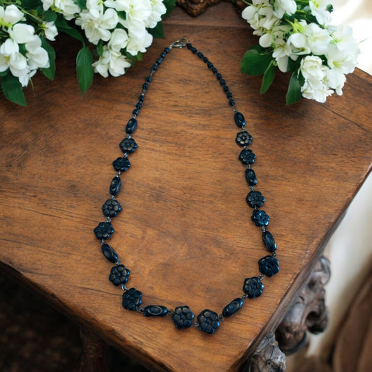 Collana vittoriana da lutto in giaietto, girocollo fine ‘800