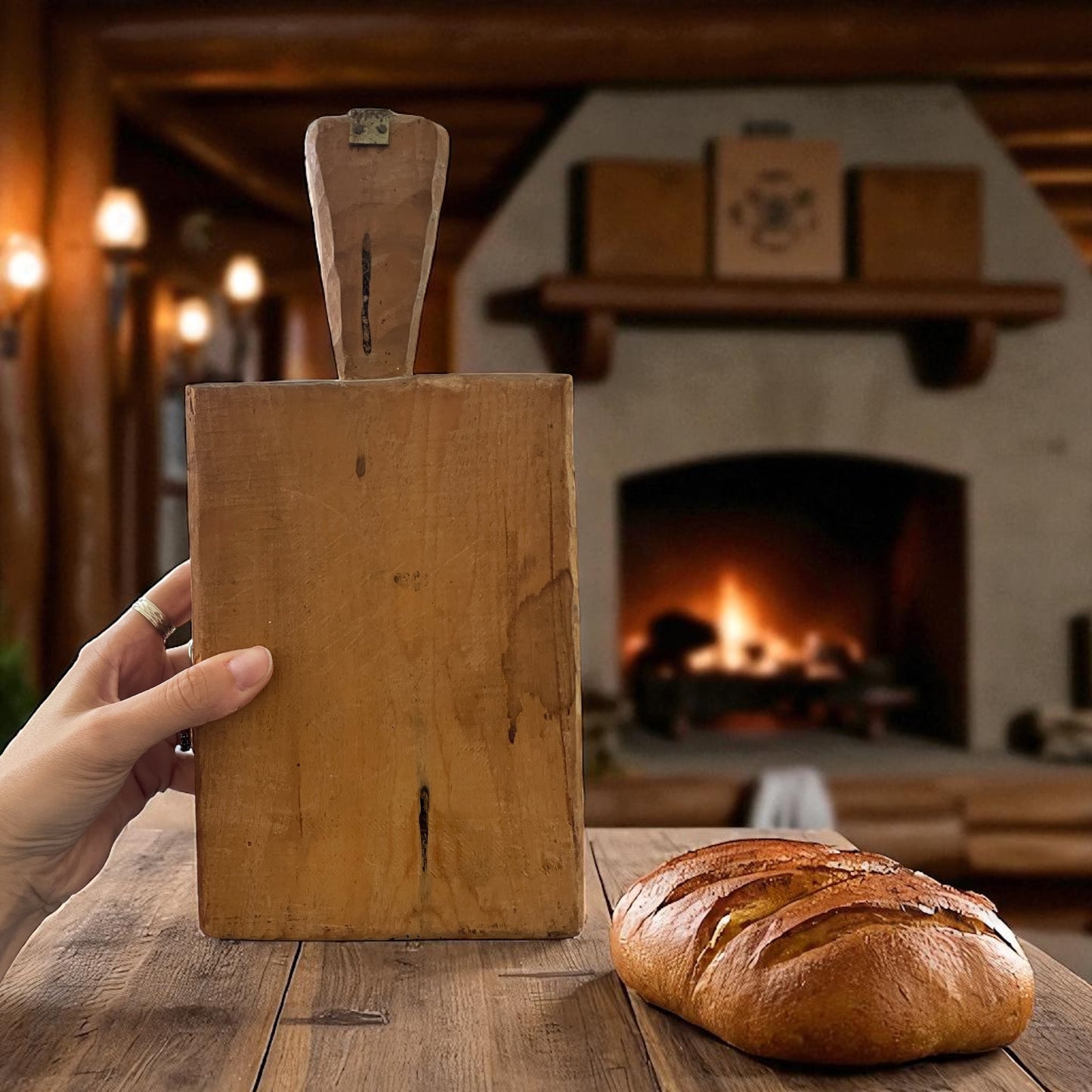 Stampo per pane antico in legno, con iniziali, primo ‘900