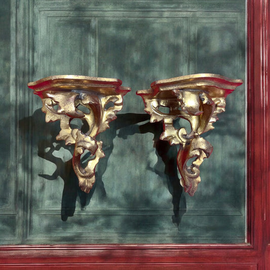 Coppia antiche mensoline consolle dorate