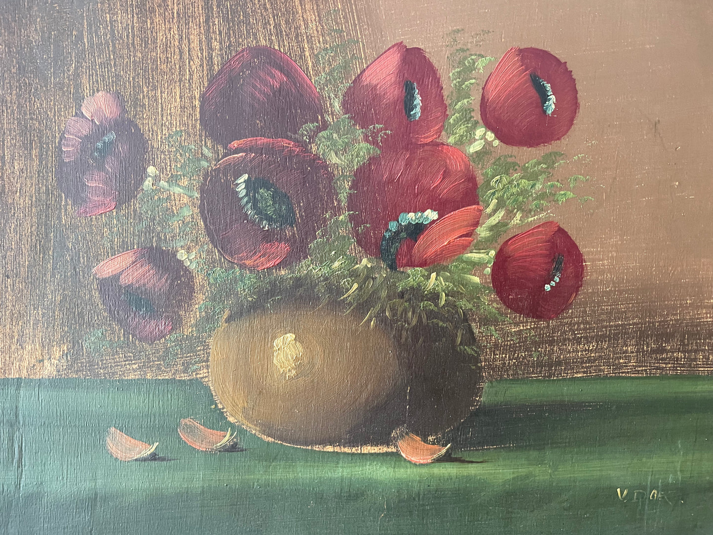 Antique painting of poppies