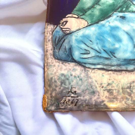 Placca in smalto su rame, 1867, firmata. Probabile Maddalena.