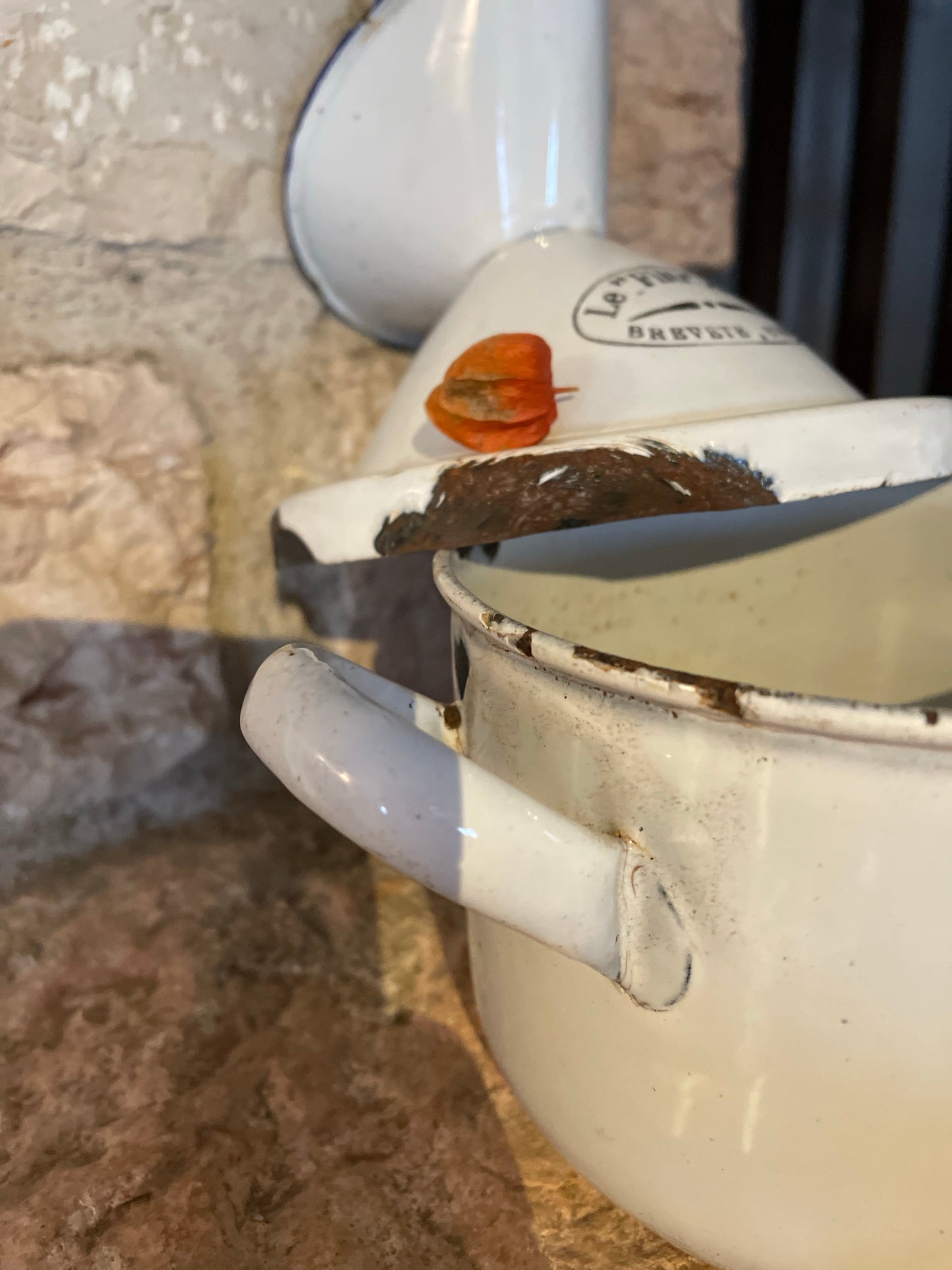 Antique enameled iron inhaler