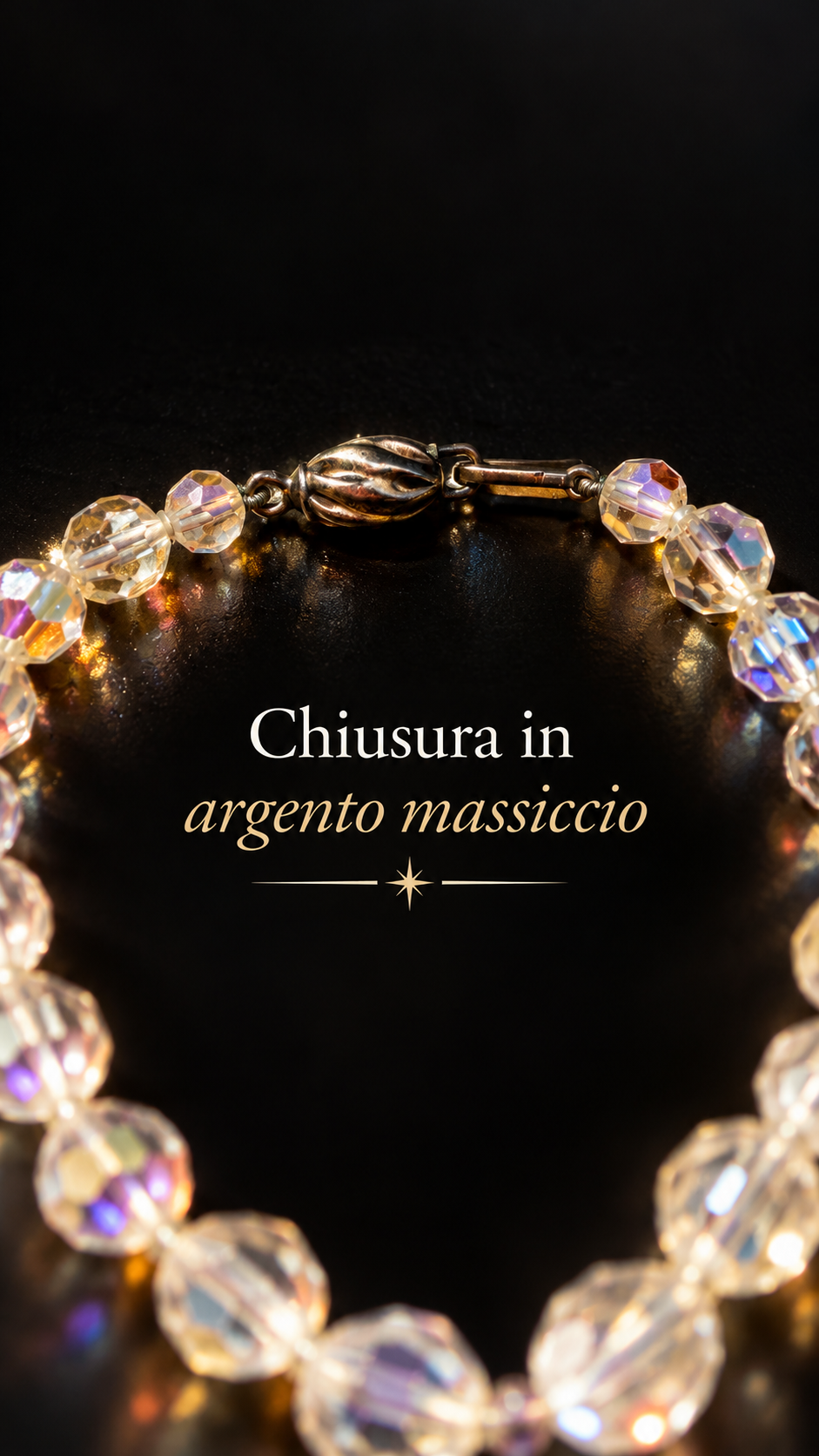 Collana collier perle sfaccettate in vetro aurora Borealis e chiusura argento massiccio