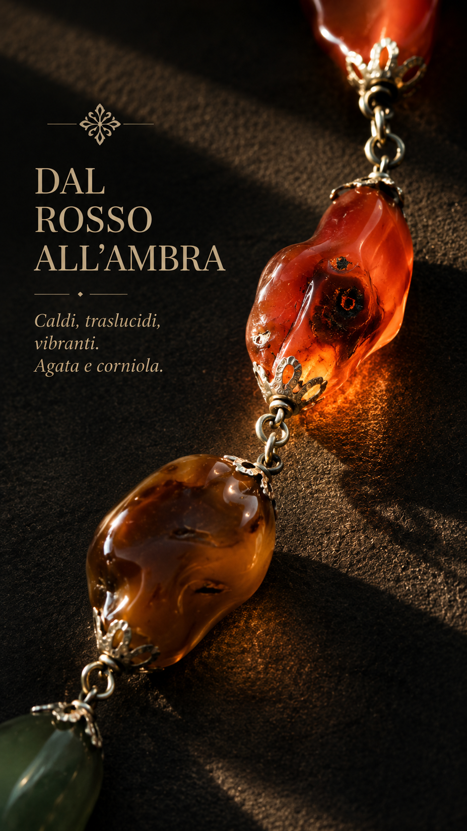 Collana in pietre naturali miste tra cui agata, corniola, quarzo ed altre; 70 cm senza chiusura
