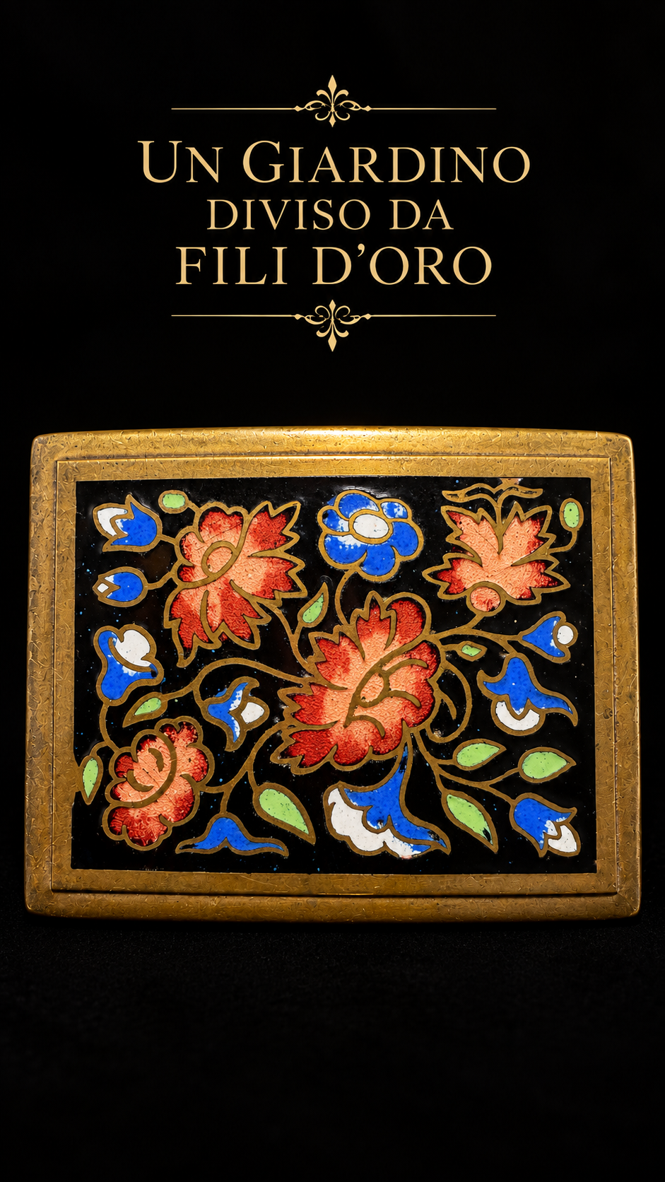 Antica spilla rettangolare cloisonné Giardino d’Oriente anni ‘40