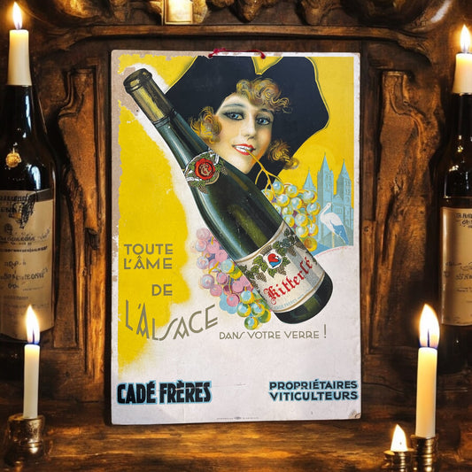 Insegna cartonata 1936 vini Alsazia Fratelli Cadé