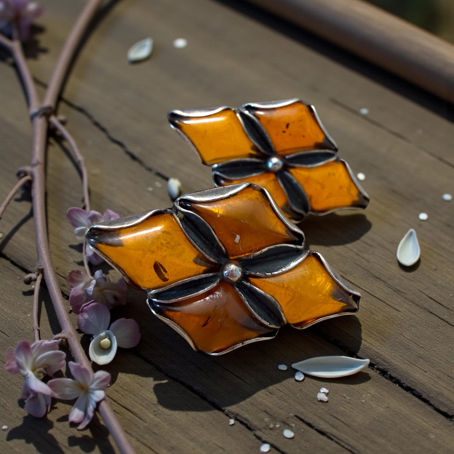 Orecchini argento e ambra baltica, vintage 70s