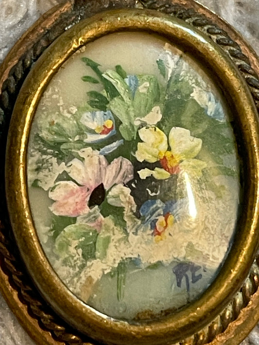 Medaglione con miniatura floreale art Nouveau primo ‘900