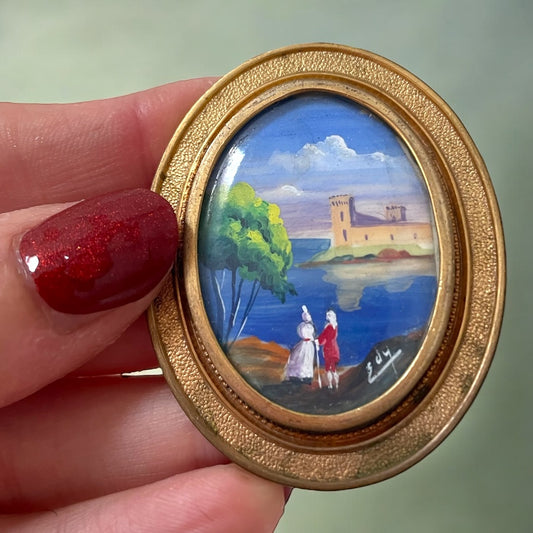 Spilla ovale con miniatura acquerellata, primo ‘900