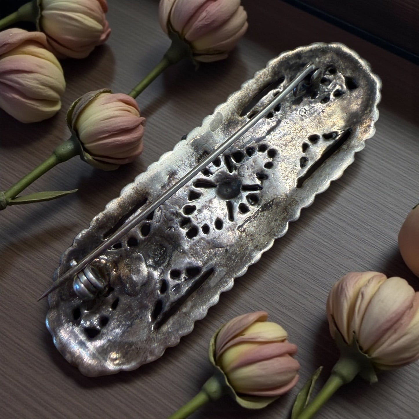 Spilla in argento 925 tempestata di marcasiti, anni ‘50 ca