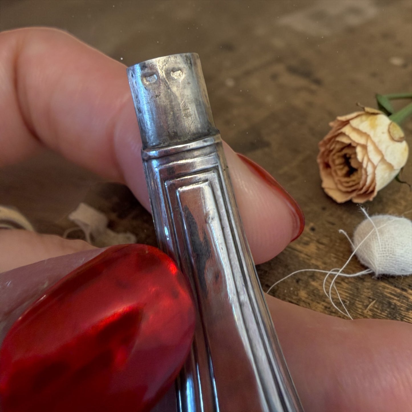 Antico needle case porta aghi neoclassico in argento ca 1880