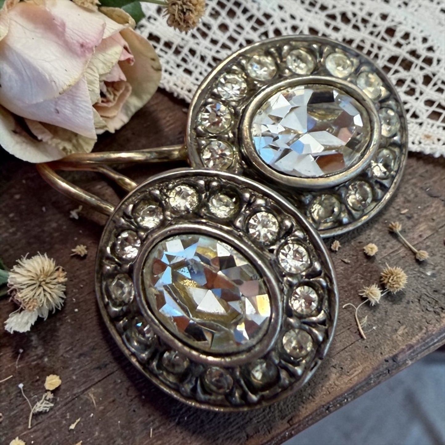Orecchini a monachina in argento 925 con cristalli, anni ‘60