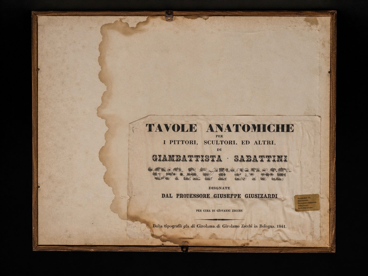 Antica tavola anatomica doppia del 1841 destinata alla Belle Arti, firmata e incorniciata