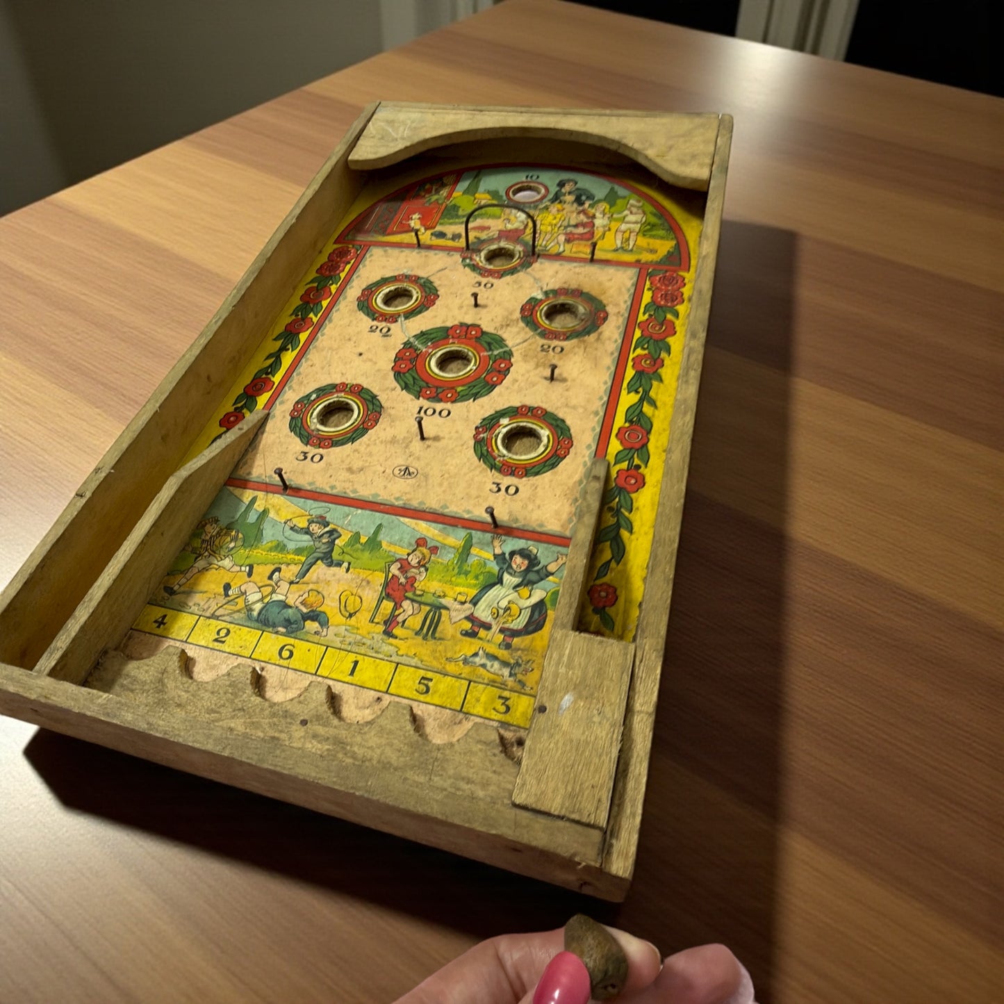 Antenato flipper, gioco da tavolo di abilità con biglia inclusa e molla di lancio