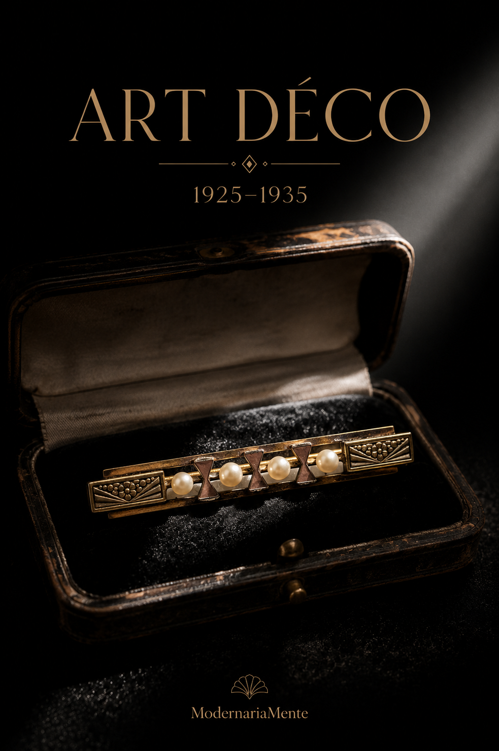 Spilla antica art déco placcata oro ORIA con geometria di perle