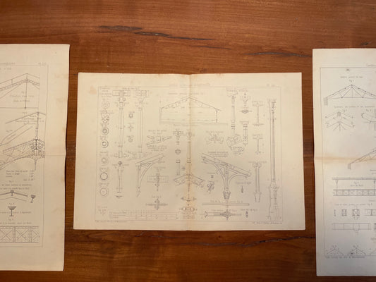 Tris grandi tavole architettura Ecole des Arts, ca 1850