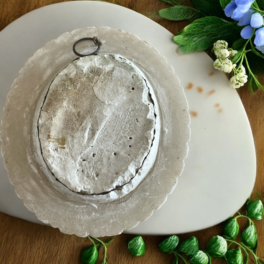 Antico medaglione da parete, Christus Patiens dietro vetro bombato, fine ‘800 - primo ‘900
