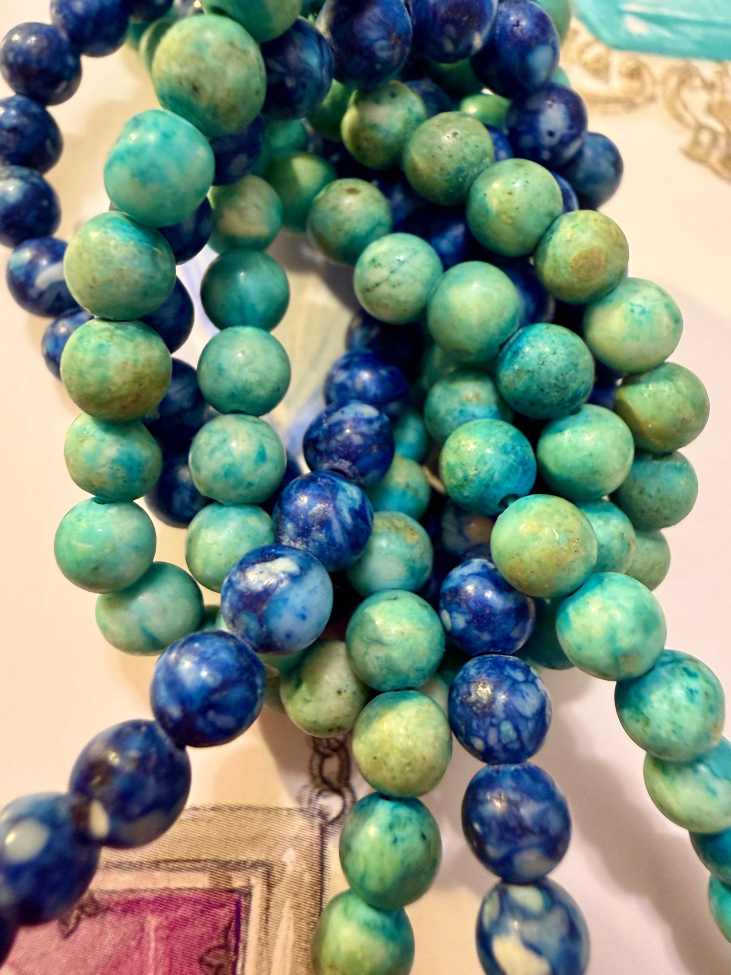 Coppia collane anni ‘20 turchese e lapis grezzi in perle