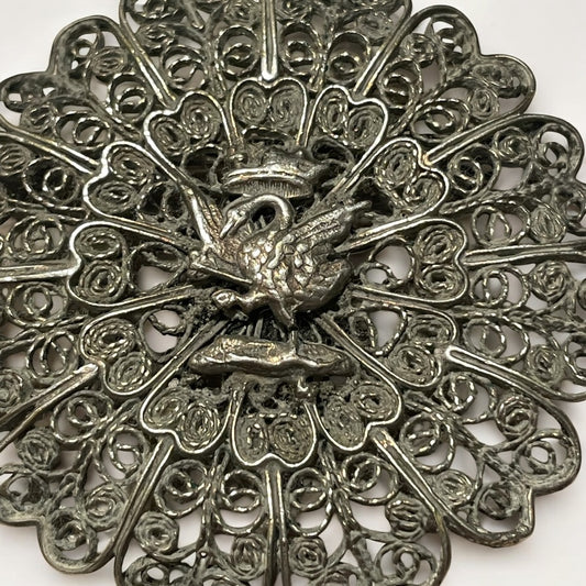 Spilla filigrana argento con cigno, anni ‘30 - ‘40