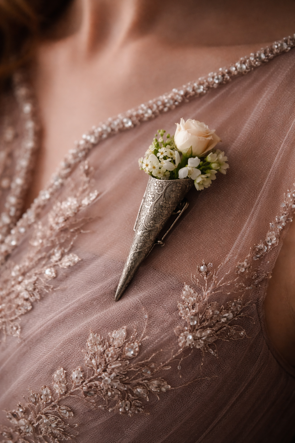Tussy mussy da corsage placcato argento, fine ‘800 - primo ‘900