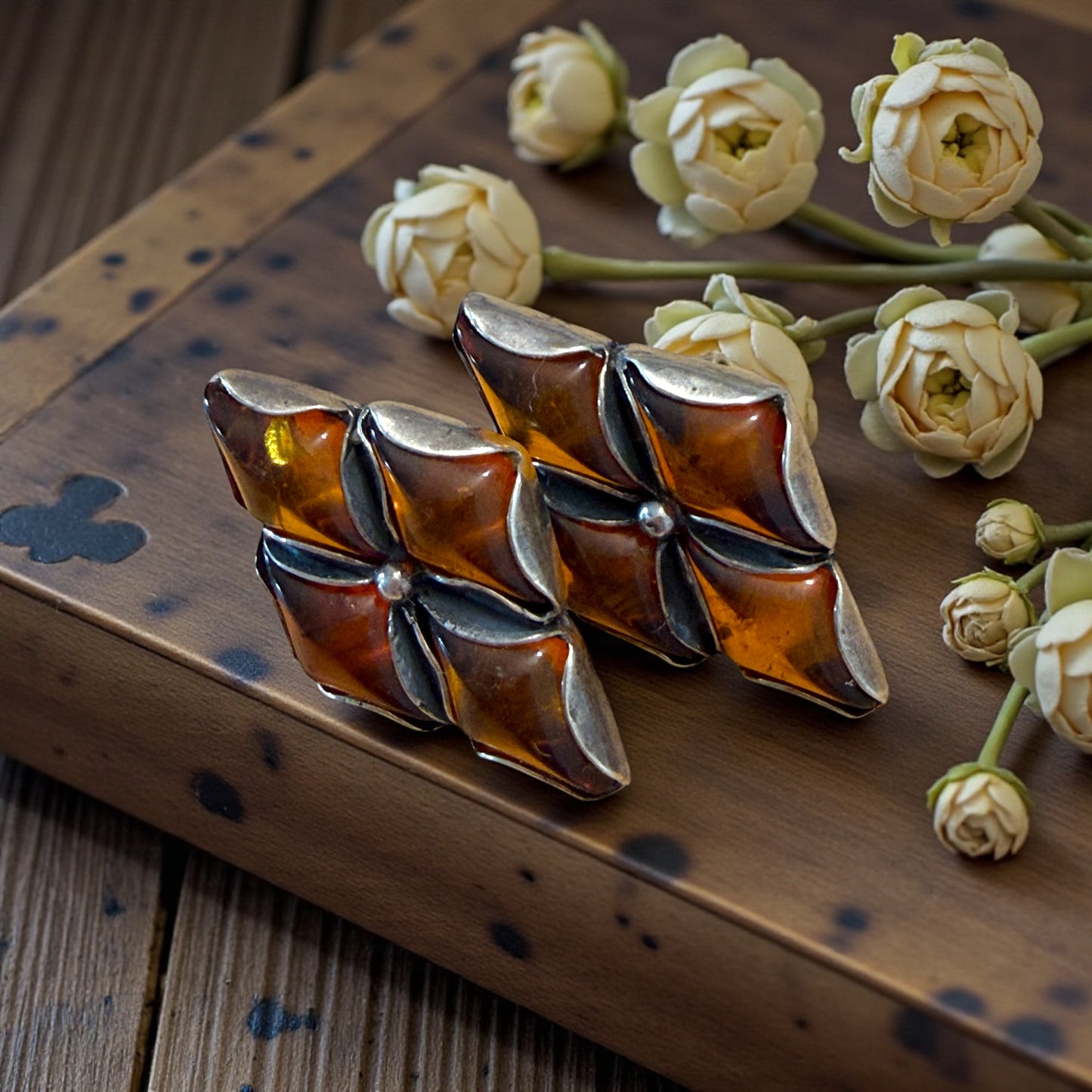 Orecchini argento e ambra baltica, vintage 70s