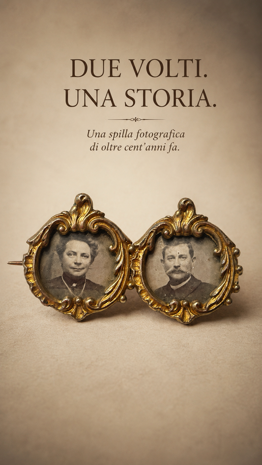 Antica spilla doppia “da memoria” fine ‘800 placcata in oro ORIA
