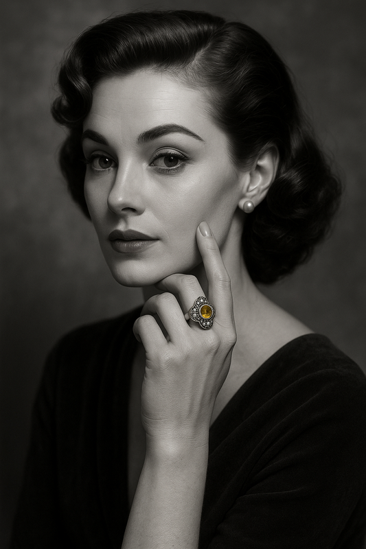 Anello argento, marcasiti e quarzo citrino centrale