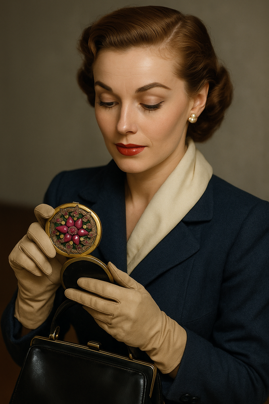 Specchietto doppio da borsetta, accessorio di lusso anni ‘50