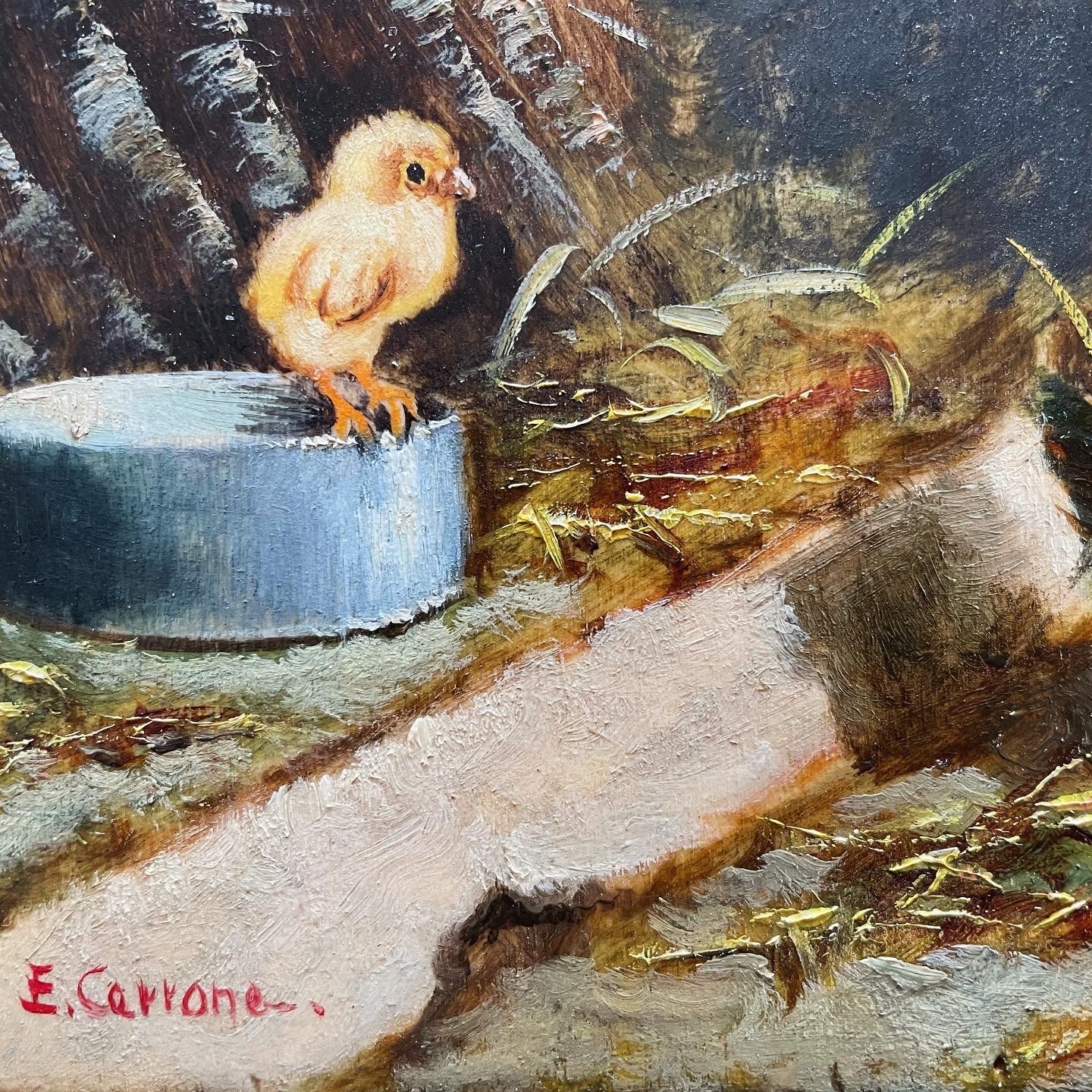 Painting on tablet kitten and chick