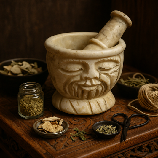 Mortaio cinese con pestello per medicamenti in pietra ollare 