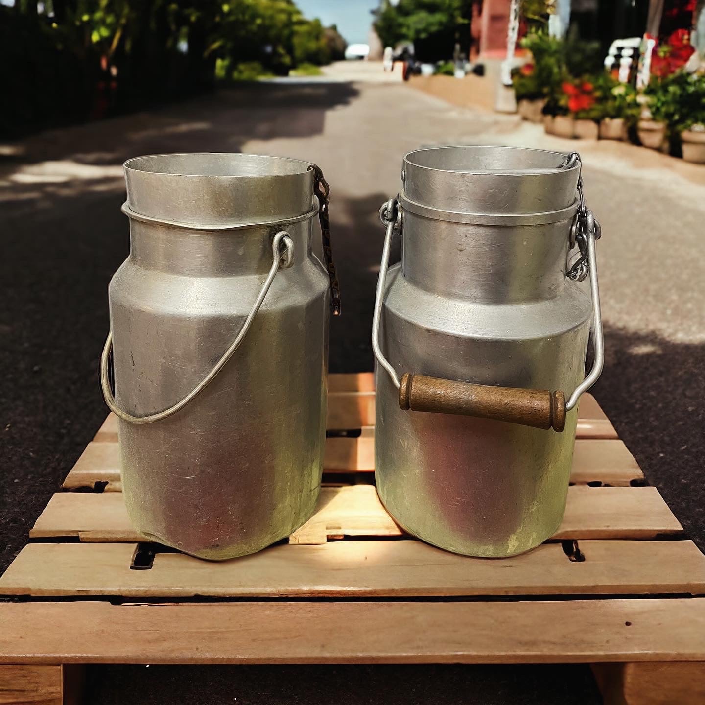 Pair of antique milk churns